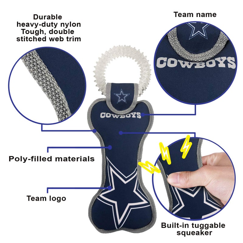 Pets First NFL Dallas Cowboys Dental Dog TUG Toy with Squeaker. Tough PET Toy for Healthy Fun, Teething & Cleaning Pet's Teeth & Gum., one Size, DAL-3310 - Image 4